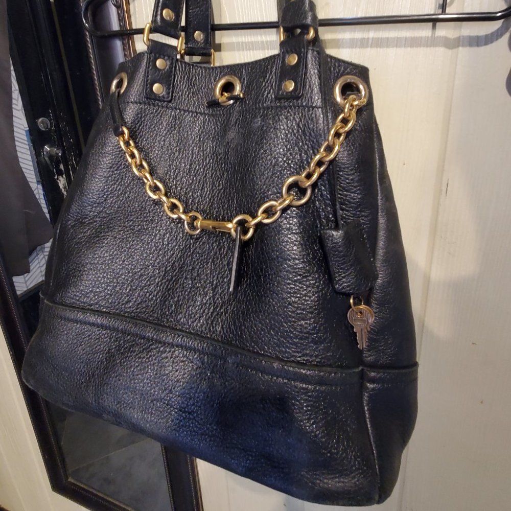 Ysl black leather overseas tote bag